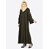 Pearl beaded abaya with Bell sleeves- Olive Green